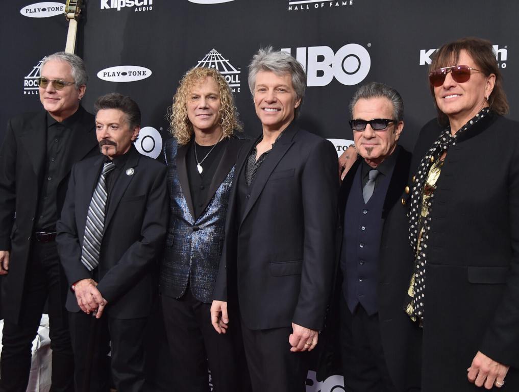 (L-R) Inductees Hugh McDonald, Alec John Such, David Bryan, John Bon Jovi, Tico Torres and Richie Sambora of Bon Jovi attend the 33rd Annual Rock & Roll Hall of Fame Induction Ceremony at Public Auditorium on April 14, 2018 in Cleveland, Ohio.