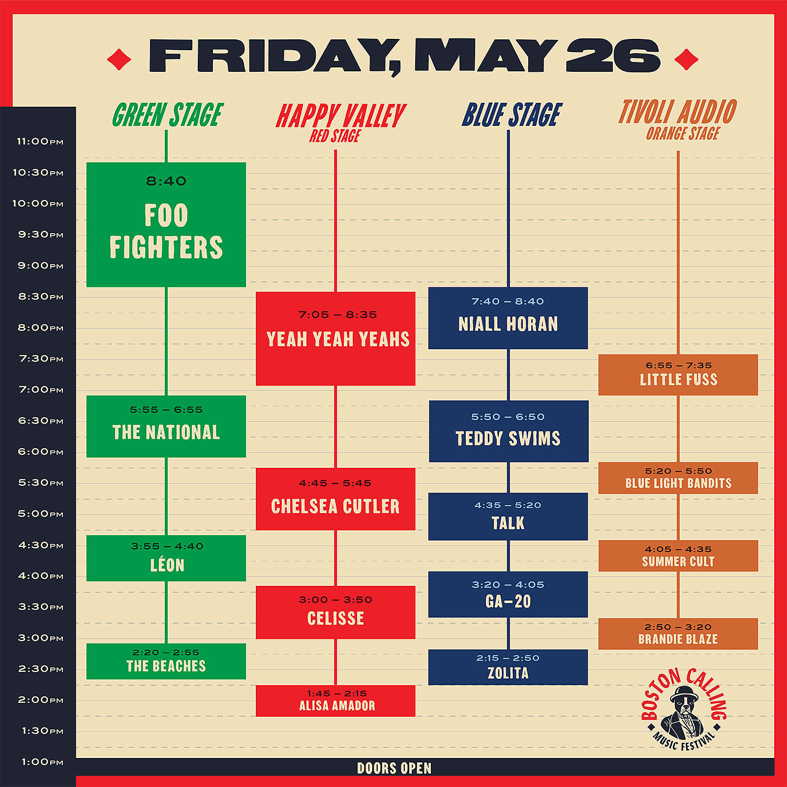 Schedule for the Boston Calling 2023 Friday set times