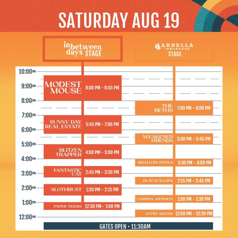 In Between Days Set Times for 2023 (Saturday)