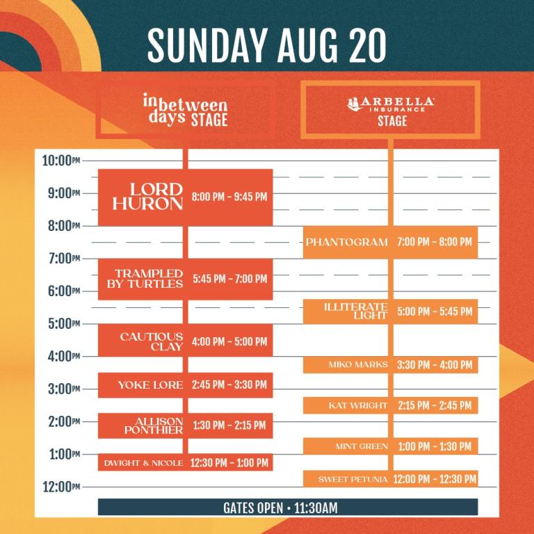 In Between Days Set Times for 2023 (Sunday)