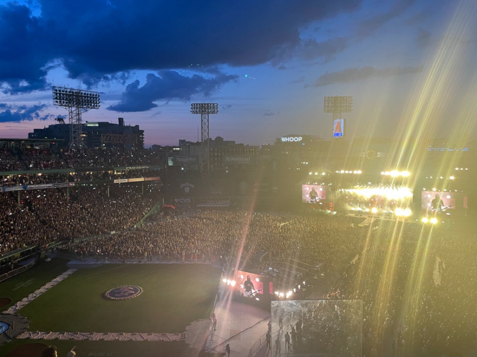 The sun sets over Fenway Park as the Foo Fighters perform on July 21, 2024.